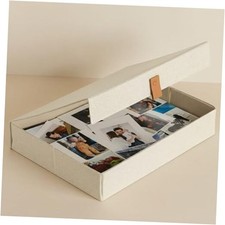 Decorative Photo Storage Box with Lid - A Beautiful Linen Large Ivory