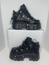 Women s Black Gothic Punk Platform Ankle Boots Thick Platform Heel EUR 38