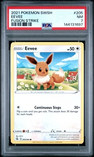 2021 POKEMON SWORD & SHIELD FUSION STRIKE #205 EEVEE PSA 7