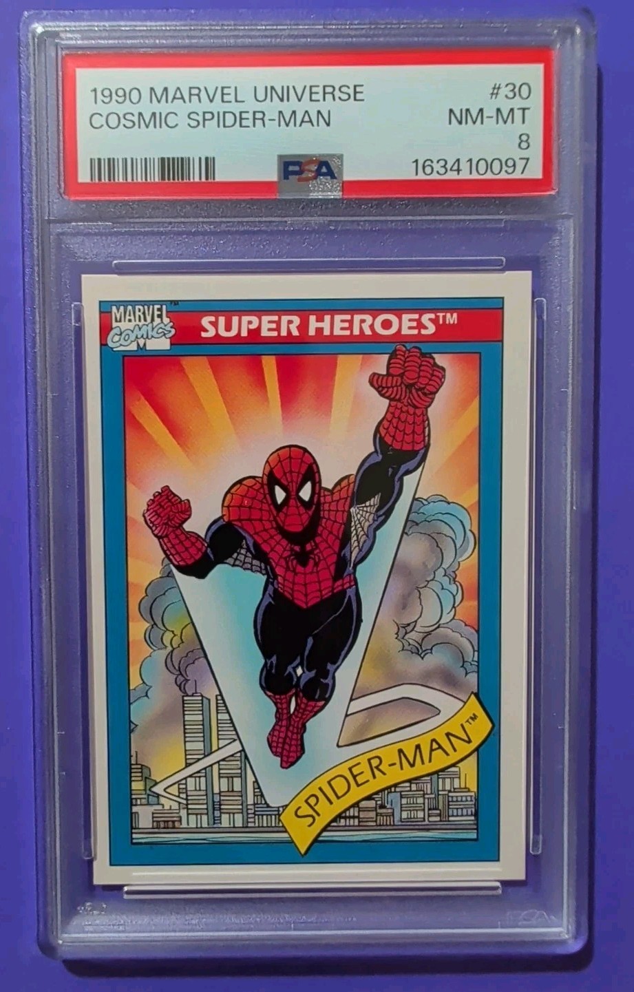 1990 Marvel Universe Cosmic Spider Man #30 PSA 8 view 2