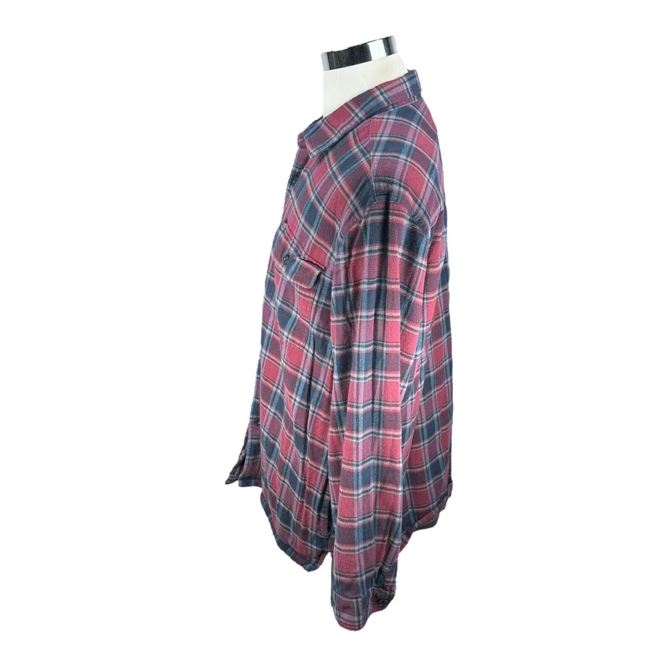 LL Bean Fleece Lined Flannel Shirt Men's XL Blue Red Plaid Long Sleeve Button Up - Image 4 of 4