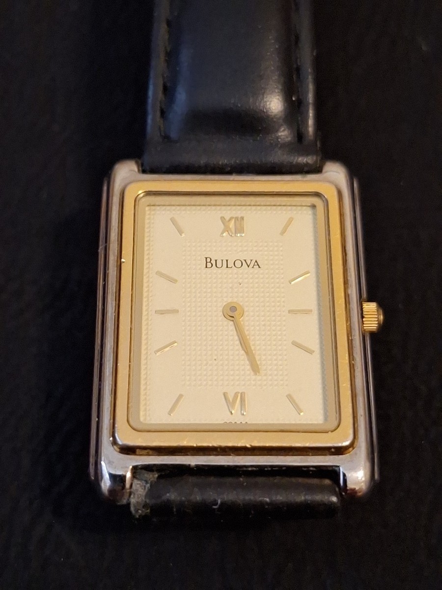 Bulova Vintage Watch #98A44 Slim Gold Black Leather Needs