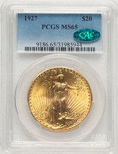 1927 $20 CAC Saint-Gaudens Double Eagle PCGS MS65