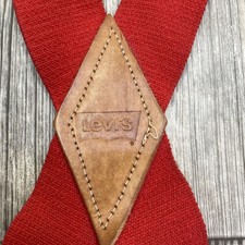 Vintage Levi's Suspenders Red Adjustable Clip Leather Logo Patch Adult