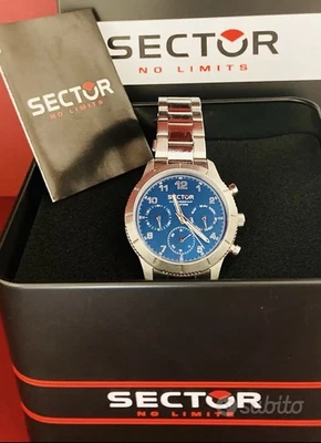 Sector No Limits R3273635001 Orologio Analogico Da Uomo, Argento, 45 Mm, Bracciale In Acciaio, Impermeabile 300m, Con Valvola Ad Elio E Ghiera Girevole. Perfetto Per Sub E Appassionati. - 3
