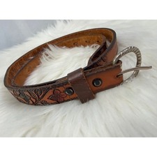 Vintage - Western Style Tooled Embossed Leather Belt Floral Detail