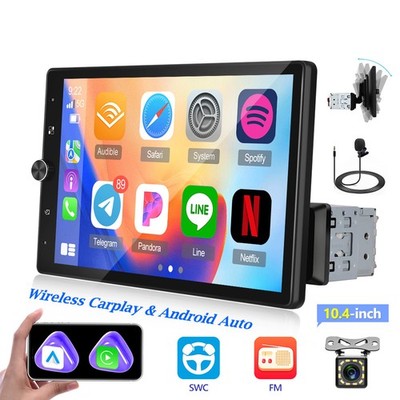10.4'' 1 Din Car Stereo Wireless Carplay Android Auto Radio Touch Screen  +Camera