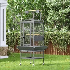 61'' Black Large Bird Cage Playtop Wrought Iron Parrot Cage with Rolling Stand