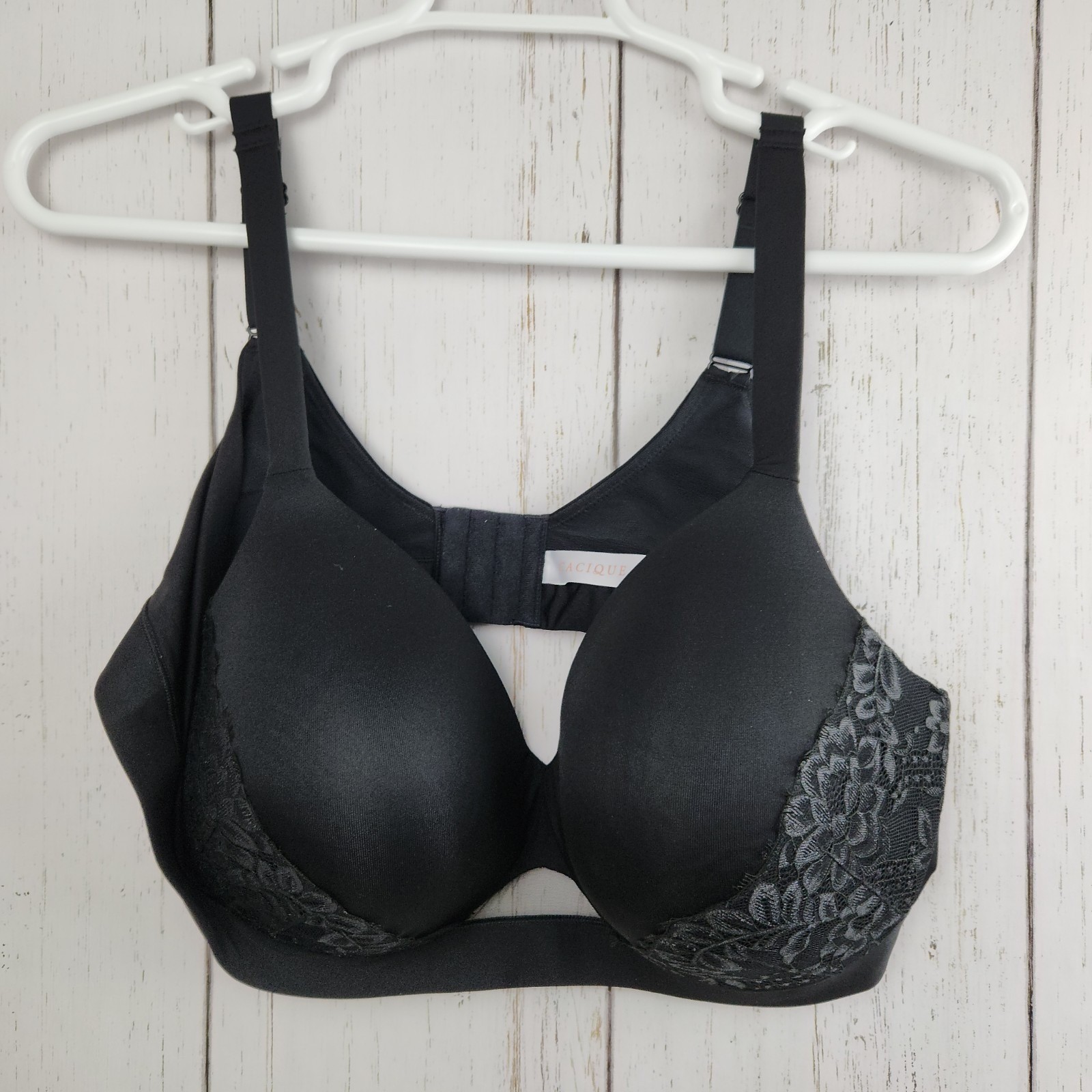 Cacique Lightly Lined Full Coverage Bra Womens 46C Black Floral Lace 1135208