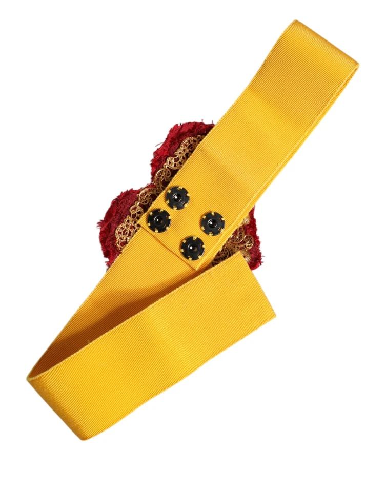 Dolce & Gabbana Amarillo Elástico Cintura Ancha Corazón Adornado Mujer Cinturón - Imagen 2 de 4