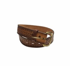 Tony Lama Vintage Brown Leather Braided Pattern Belt Size 26