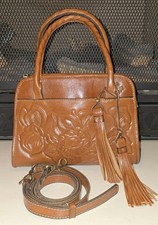 PATRICIA NASH Small Paris Tooled Leather Satchel W/ Crossbody Strap  Tassels