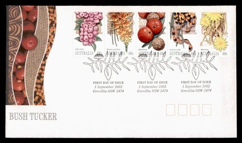 DR WHO 2002 AUSTRALIA FDC BUSH TUCKER SEED CACHET STRIP w29705