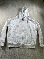 Care Bears Hoodie Girls Large White Full Zip Sweatshirt All Over Print Pastel