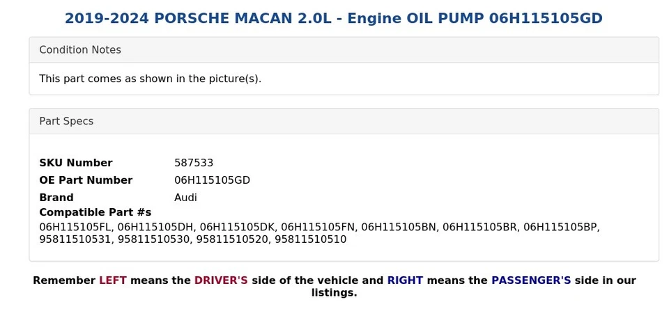 2019-2024 PORSCHE MACAN 2.0L - Engine OIL PUMP 06H115105GD - Image 4 of 4