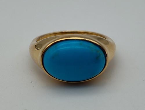 Vintage Turquoise Oval Cab Stone Sterling Silver Vermeil 925 Ring Size 7.25 TF - Picture 3 of 7