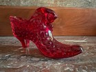 FENTON Glass RUBY RED HOBNAIL CAT Head Slipper SHOE VTG 5-1/2"