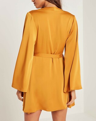 Missguided Satin Wrap Dress 4 S Small Mustard Yellow Bell Sleeve Kimono Mini | eBay Missguided Satin Wrap Dress 4 S Small Mustard Yellow Bell Sleeve Kimono Mini | eBay