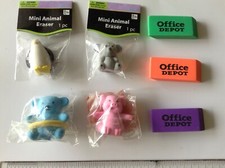 New 7 Cute Mini-Erasers Animal Pencil Topper Pig Bear Pink Blue Regular Stocking