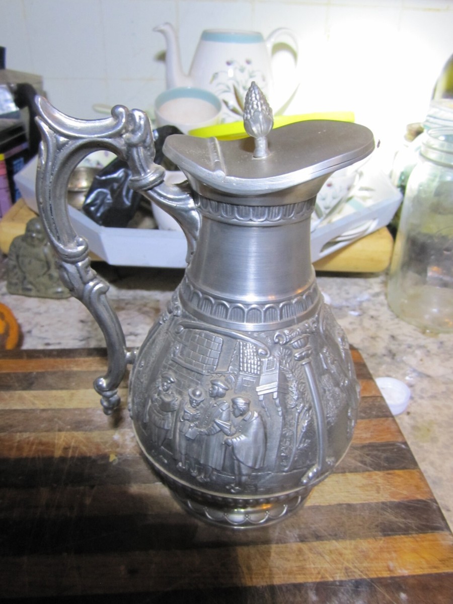 SKS ZINN GERMAN PEWTER 8”TALL WINE PITCHER DECANTER WITH LID