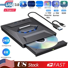 External CD DVD Drive USB 3.0 Player Burner Writer for PC Laptop Windows 11 10 8