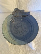 Vintage Art Pottery Bowl Jamie DeGuzman 3D FISH Blue Green Ocean Beach Signed