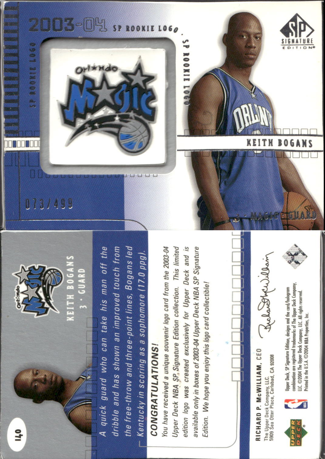200304 SP Signature Edition 140 Keith Bogans /499 (RC) for sale