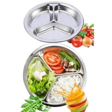 304 Stainless Steel Dinner Plate Three Sections Round Divided Portion Control...