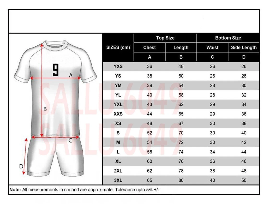 Youth Soccer Jersey Size Chart
