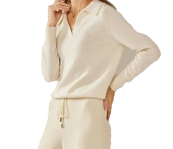 Theory Cashmere Ivory Cream Sweater Slouchy Polo Collar