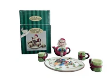 1995 C & F Enterprises Miniature Tea Set Christmas Santa Teapot Present Mug cups