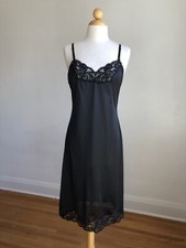 FLAWLESS VTG WONDER MAID Non-Cling Black Lacey Full-slip Dress Lingerie SZ 36