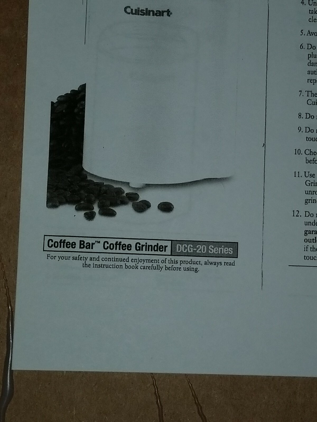"INSTRUCTION BOOKLET ONLY" on Cuisinart DCG20N "Coffee Bar Coffee
