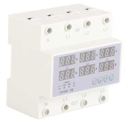 Voltmeter Ammeter 3 Phase AC 390 500V (63A) Din Rail Power Meter Auto Protector