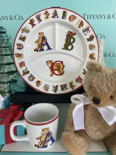 Tiffany Co Alphabet Bears Childs Plate Mug Cup Ceramic ABC’s 1994 VTG Japan