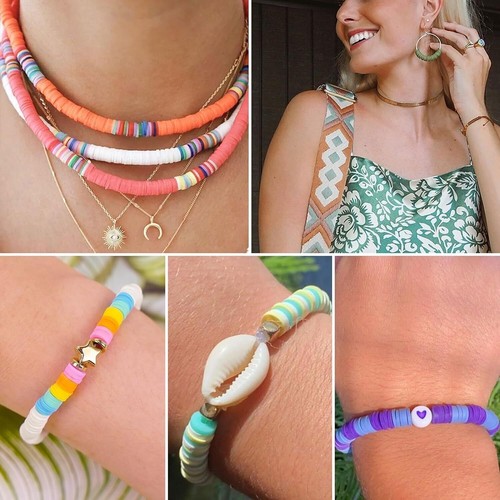 10072X Clay Beads Bracelet Making Kit Clay Flat Polymer Beads Jewellery Gift UK - Picture 7 of 13