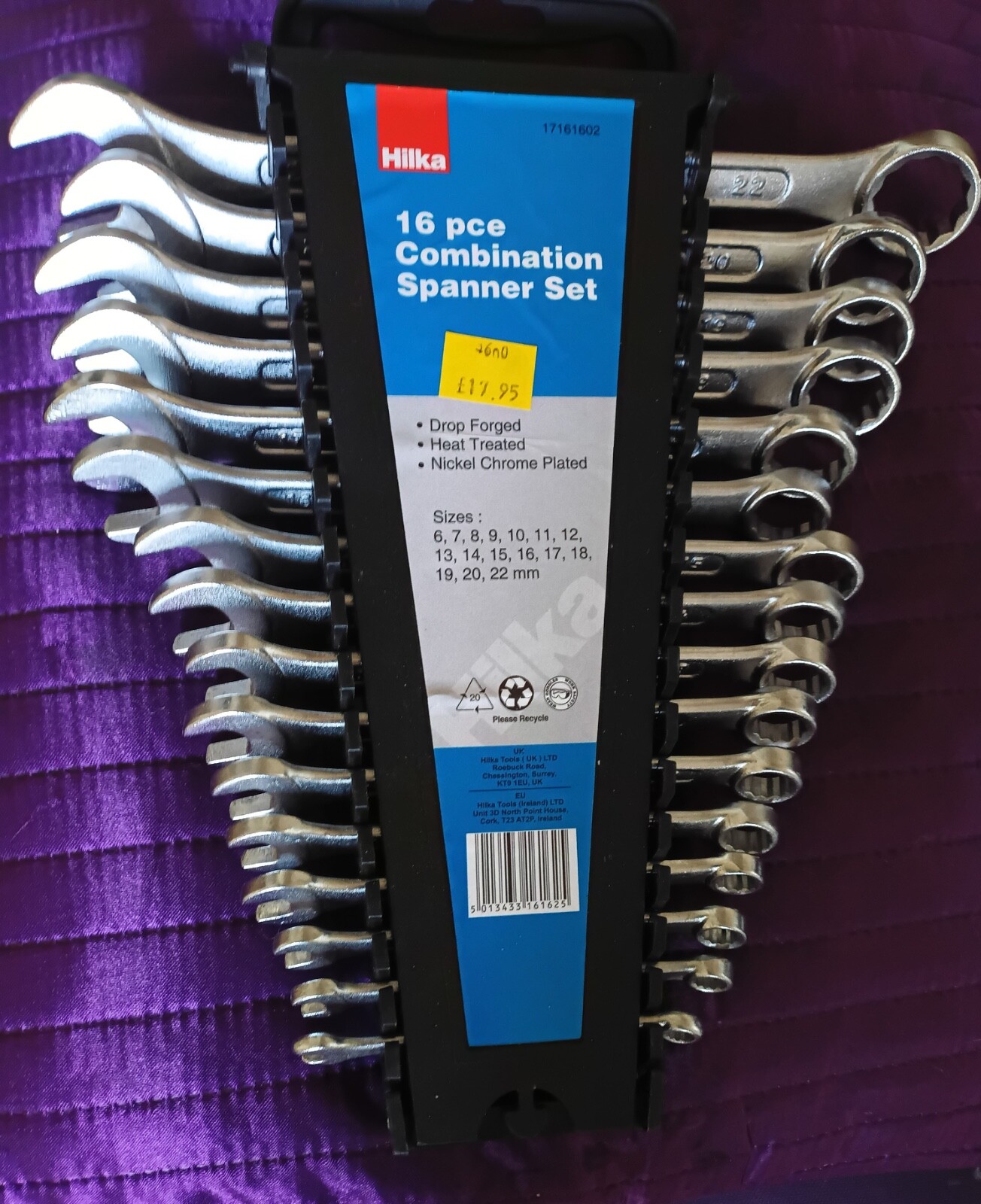 Hilka 16 Pce Combination Spanner Wrench Set Open End Ring Spanners Metric 6-22mm