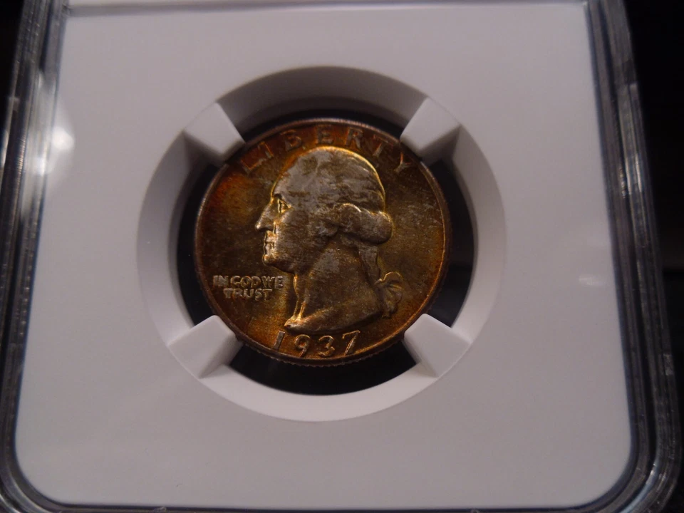 1937 MS67 Washington Silver Quarter NGC Certified Superb Gem - Toned/Gold - Image 2 of 4