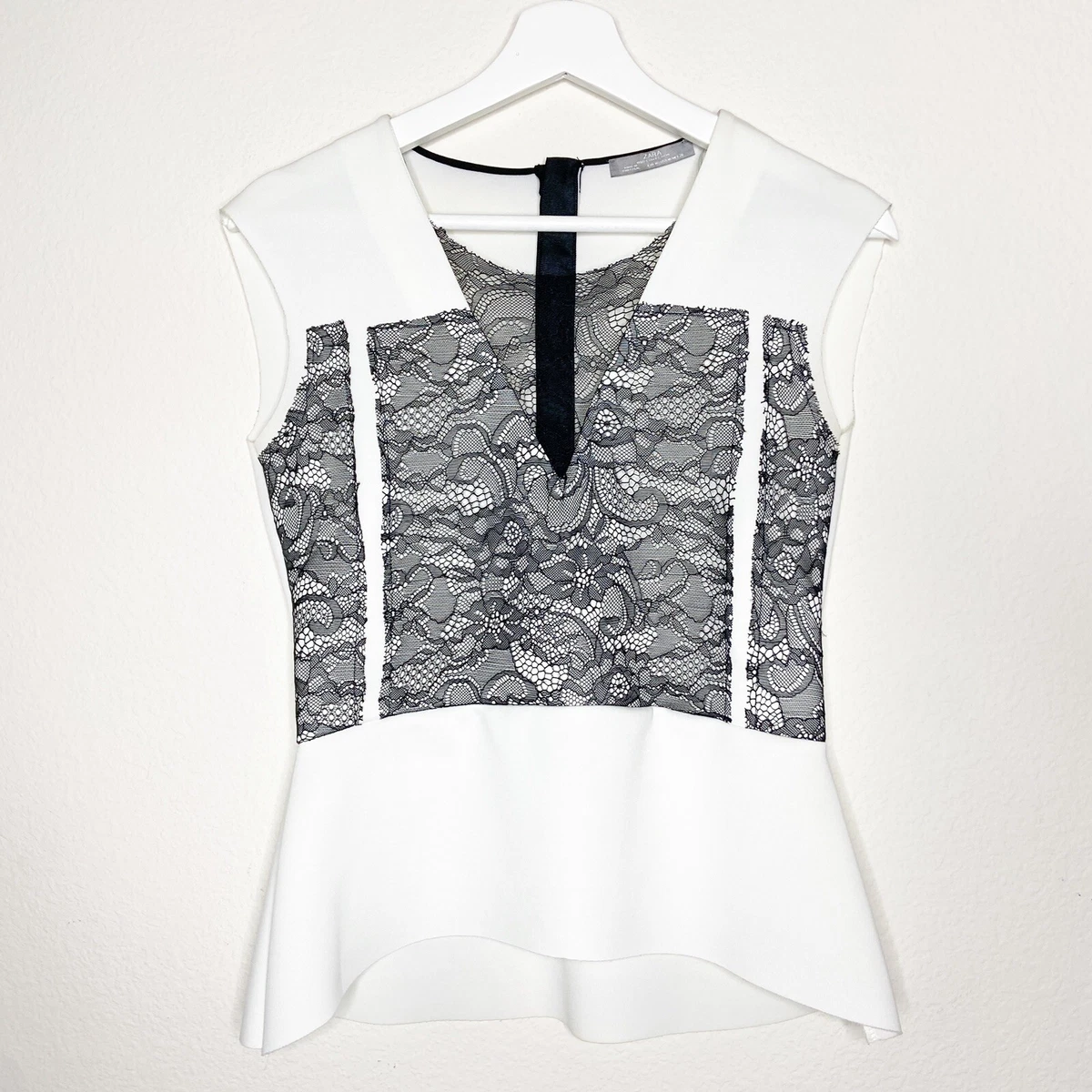 White top with black lace overlay sale