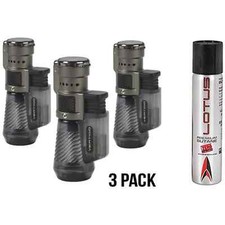 Vertigo Cyclone Triple Torch Cigar Lighter - 3 Pack - Charcoal  90ml Butane Can