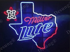 US STOCK Miller Lite Beer Houston Astros Texas 20"x16" Neon Sign Lamp Light Gift