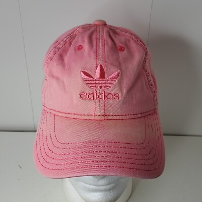 Adidas Stripe Trefoil Logo Baseball Cap Strapback Dad Hat Salmon Pink  Color - Main Image