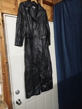 Vtg Wilsons Maxima Leather Trench Top Coat Black Leather Size Large Soft Lined