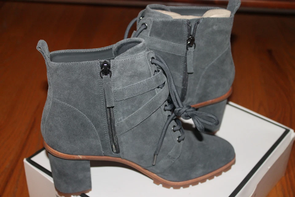 WHITE HOUSE BLACK MARKET Womens ASPHALT Grey Suede COMBAT Boots BOOTIES  US 9.5 - Image 2 of 4