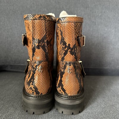 NWT Jimmy Choo Youth II orange Snake printed leather boots, size