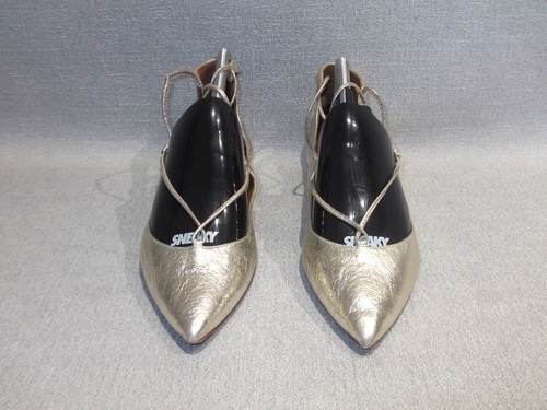 Aquazzura Firenze Gold Leather Christy Lace Up Pointed Toe Flats size 38 - Picture 4 of 10