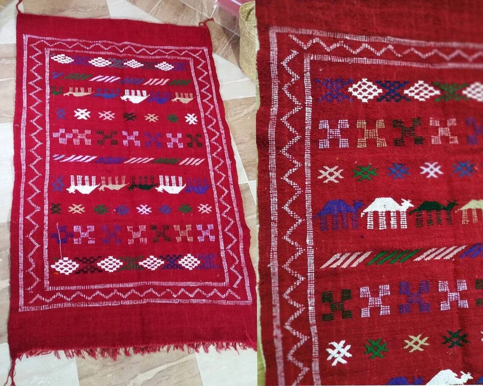 Moroccan Hooked Rug 3x5 ft, 100% Soft Wool Solid Natural Off red rug Carpet hand - Image 4 of 4