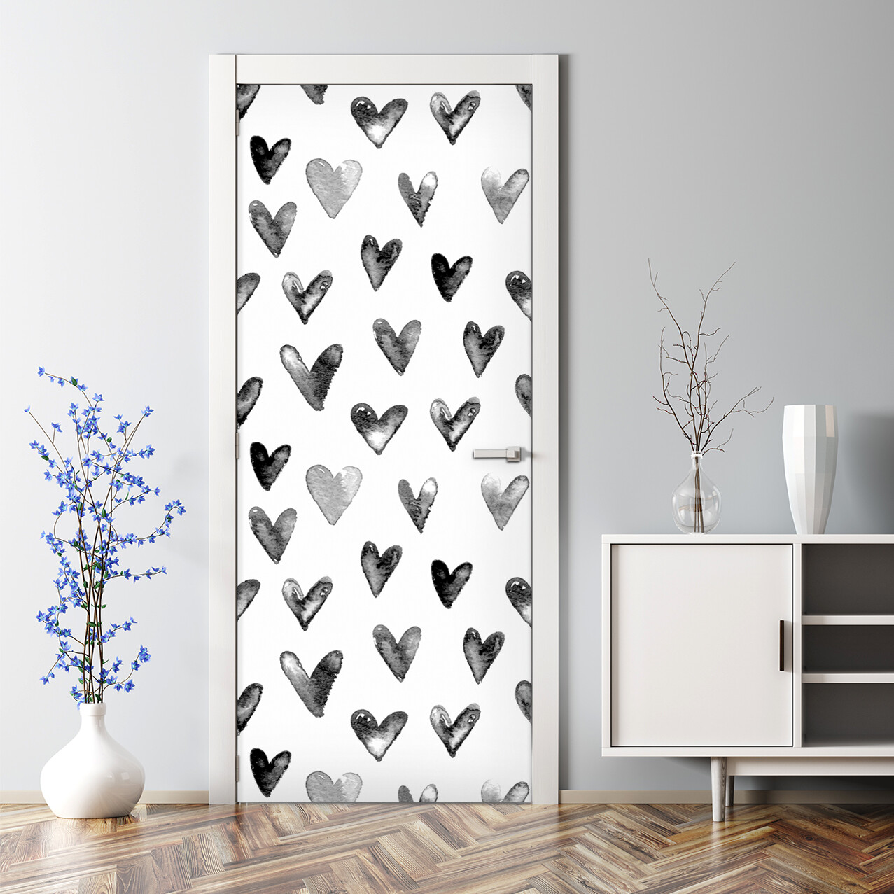 Black Watercolour hearts Bubble Free black Door Decal Reusable self adhesive