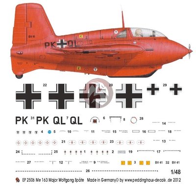 Peddinghaus 1/48 Me 163 B-0 V41 Komet Markings Wolfgang Spate EKdo 16 1944 2506