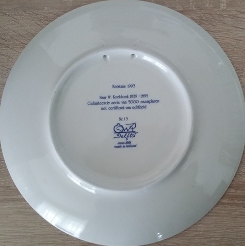 Delfts Kerstmis Weihnachtsteller, Wandteller von 1993, mit Echtheitszertifikat - Bild 2 von 3